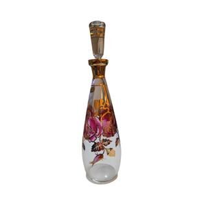 Vintage Decanter, 15.5" Bohemian Czech Art Glass Hand-Painted Pink Roses